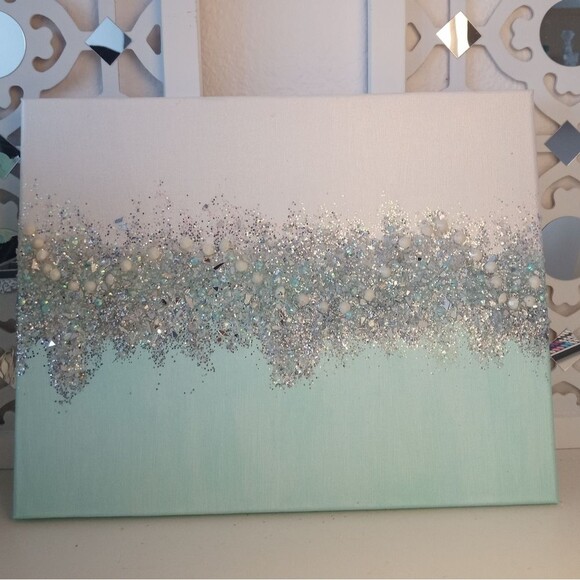 Original Glittery Abstract Seafoam Green  Glam Painting - Picture 4 of 4